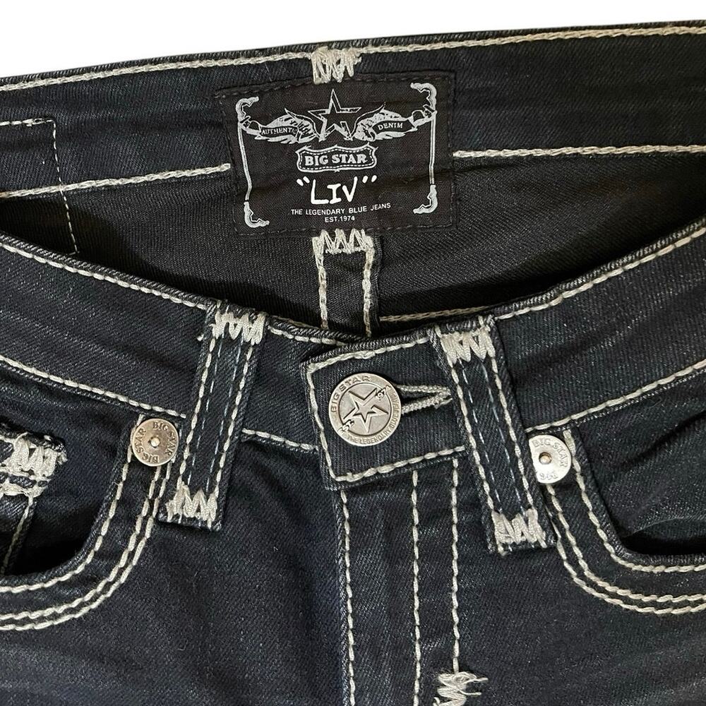 Big Star Liv Stretch Boot Cut Jeans 26L Thick Stitch Bling Pockets - Picture 5 of 12